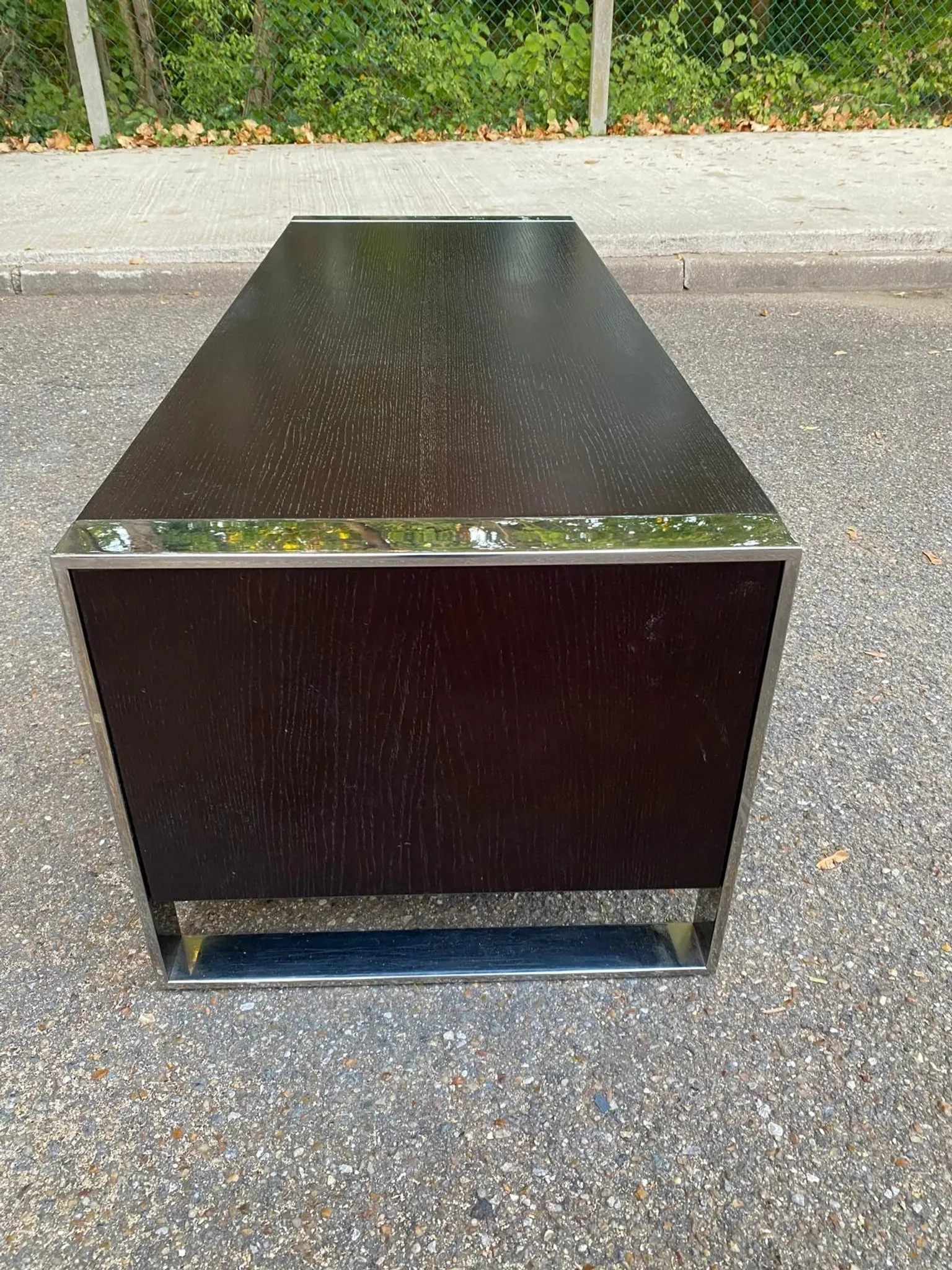 Low design TV unit XXL Dark wood wenge & chrome metal 120cm