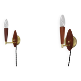 Mid-century Danish teak and brass wall lights, pair, 1960s