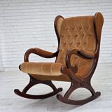 1960s, Scandinavian rocking chair, furniture velour, dark beech wood.