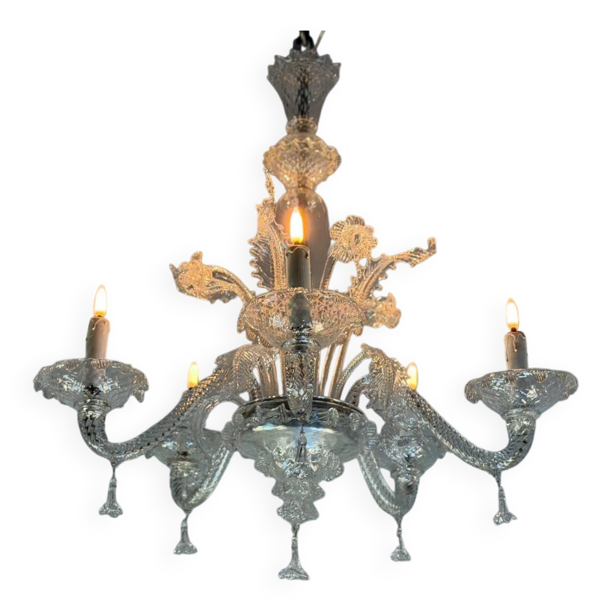 Venetian lustre in colourless Murano glass, circa 1950.