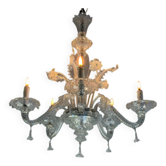 Venetian lustre in colourless Murano glass, circa 1950.