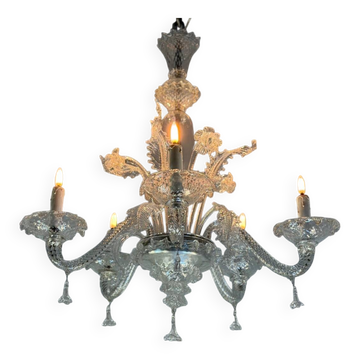 Venetian lustre in colourless Murano glass, circa 1950.