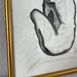 Dessin au fusain signé M Dubois dans cadre doré Représentant une femme nue