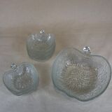 Salad bowl and cups set in molded glass, apple shape