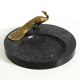 Beautiful, large black granite valet tray featuring a brass peacock, circa