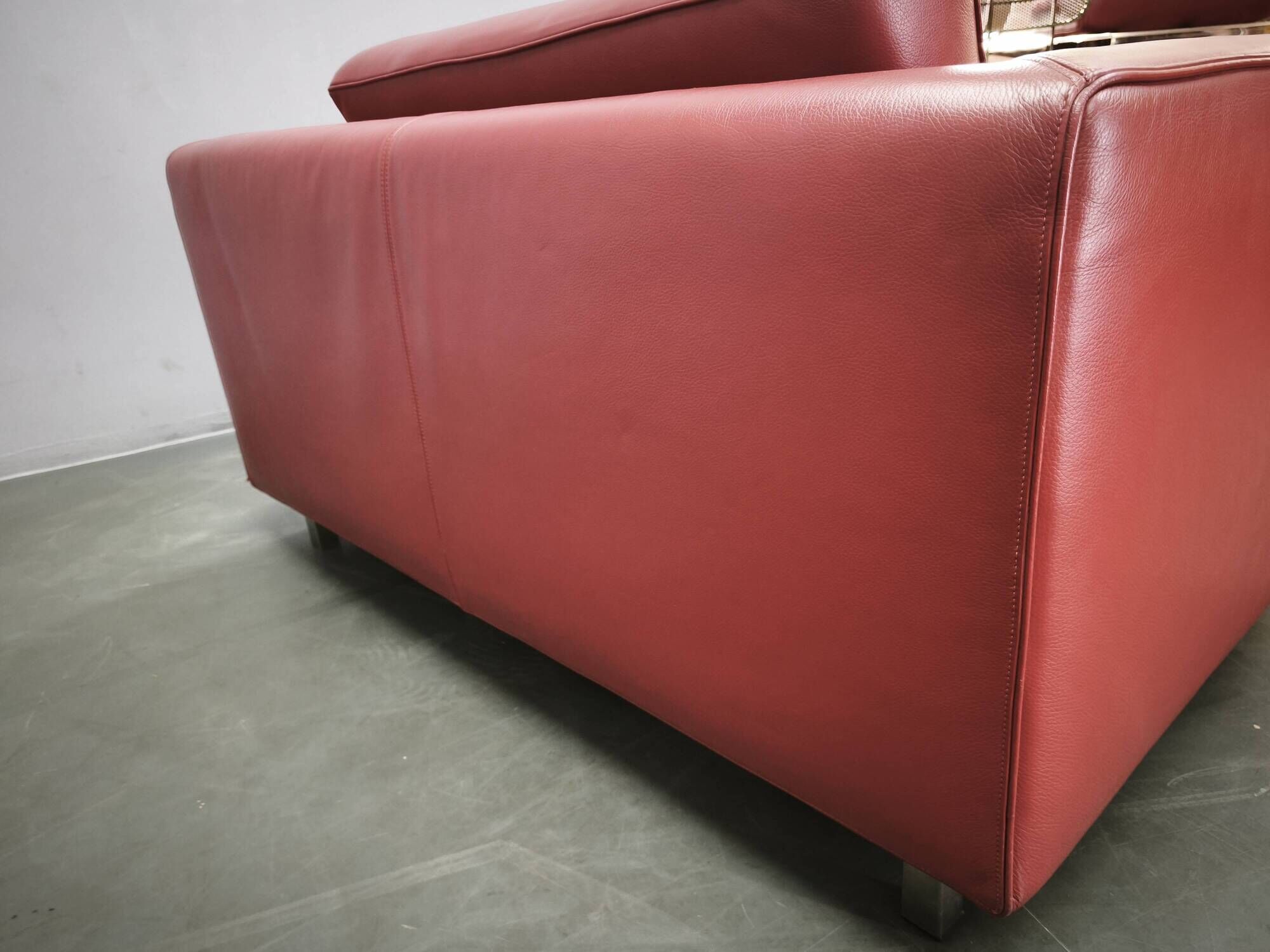Wittmann Oversized Red Leather Lounge Armchairs and Ottoman, Austria