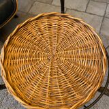Living room lamp in metal and wicker, raffia lampshade 1950