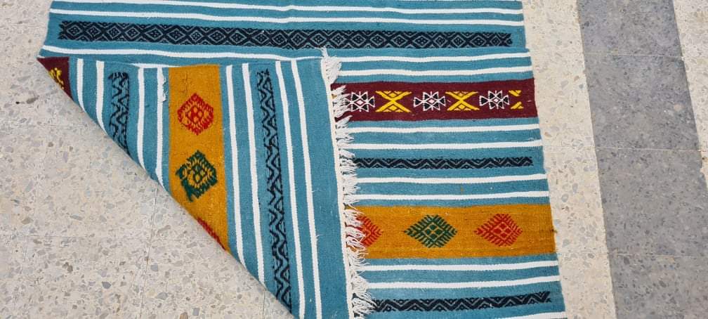 Traditional blue carpet with Berber motifs 200x115cm