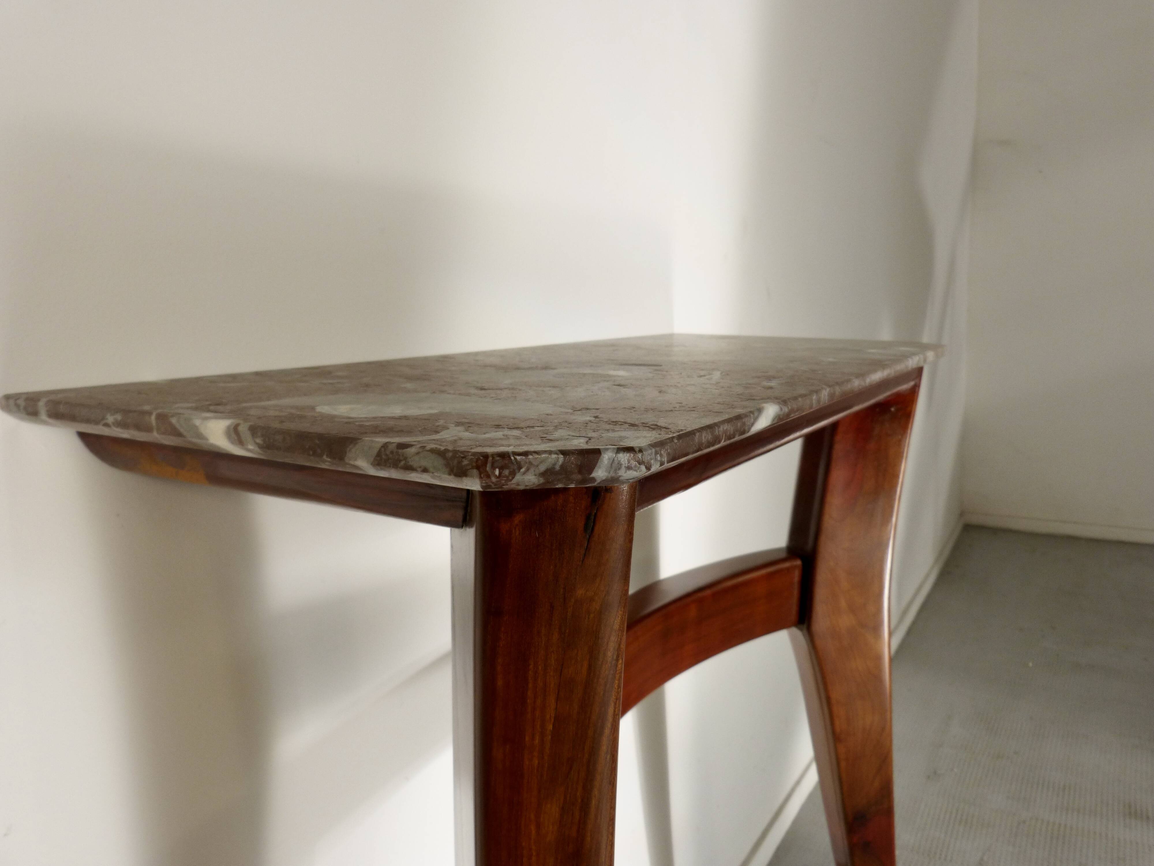 Italian Midcentury Console In Mahogany And Marble