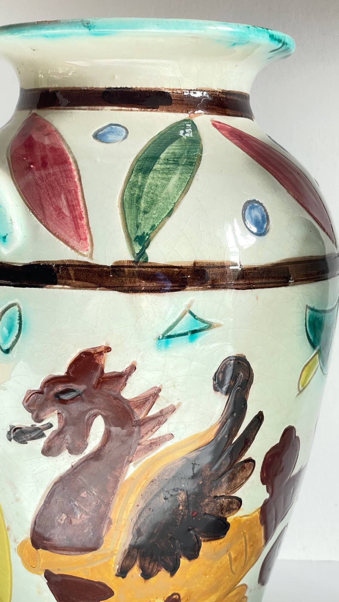 Italian Majolica Vases with Dragon Motif