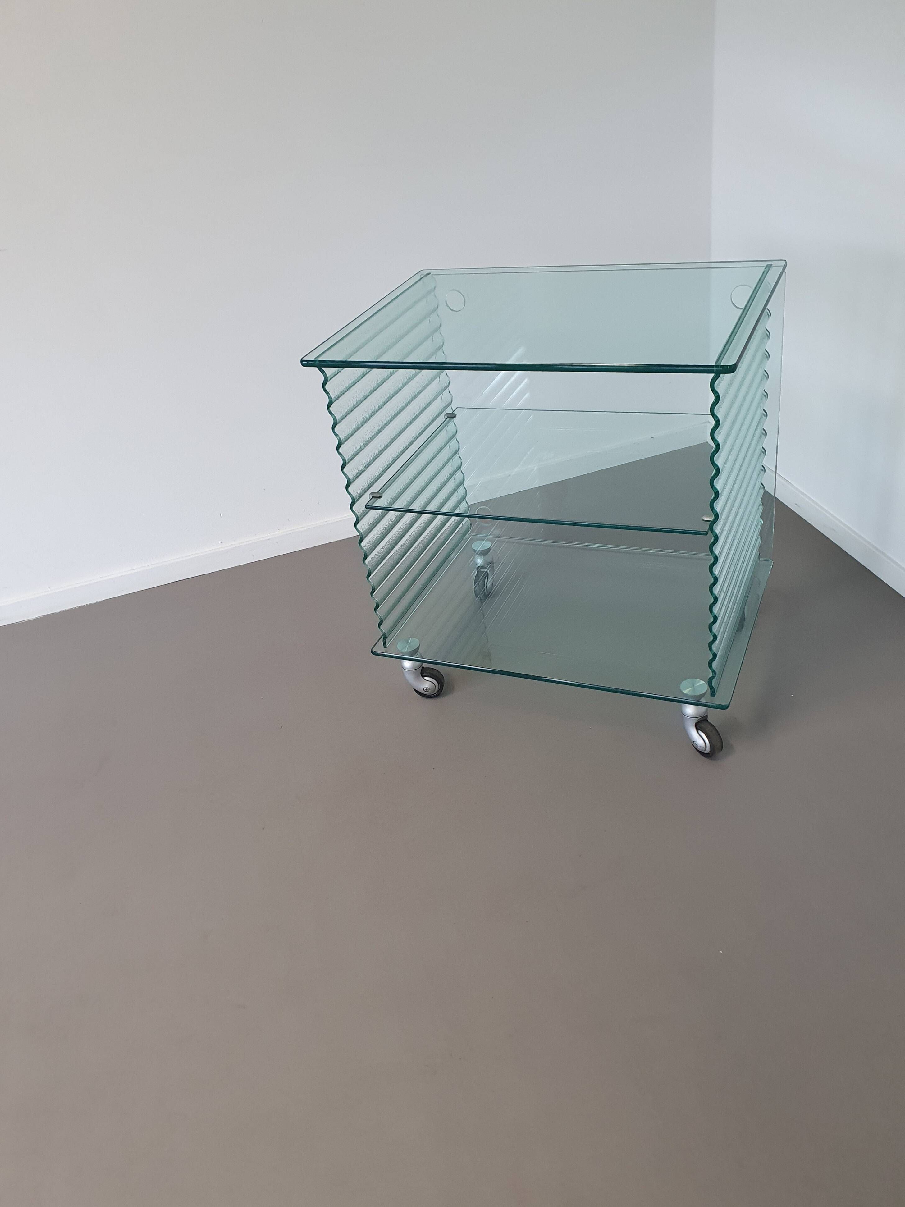Onda Series Glass Media Cabinet by Ron Arad for Fiam, Italy, 1980
