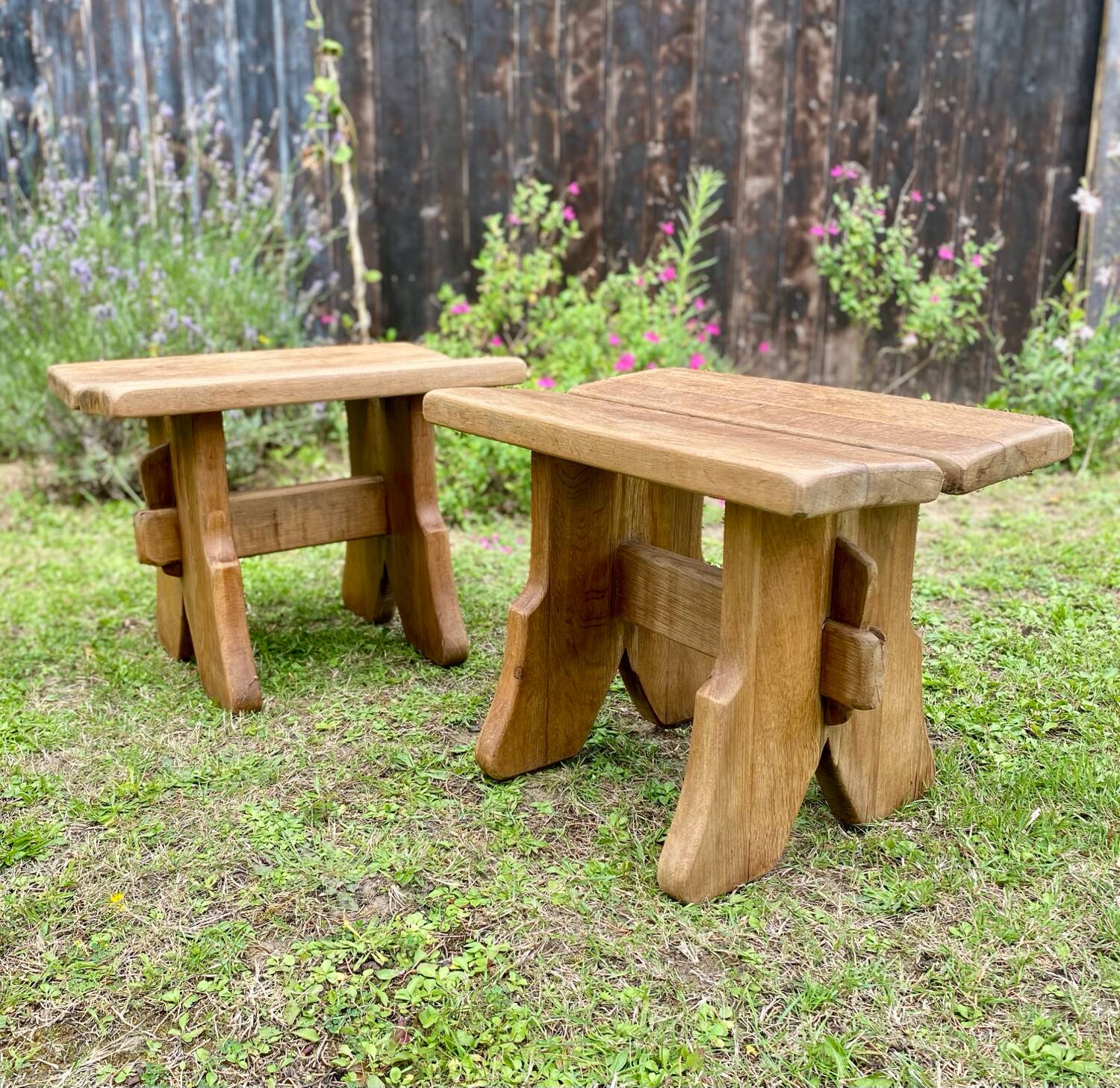 Pair of handcrafted solid elm benches