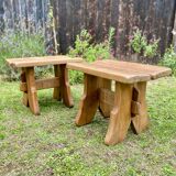 Pair of handcrafted solid elm benches
