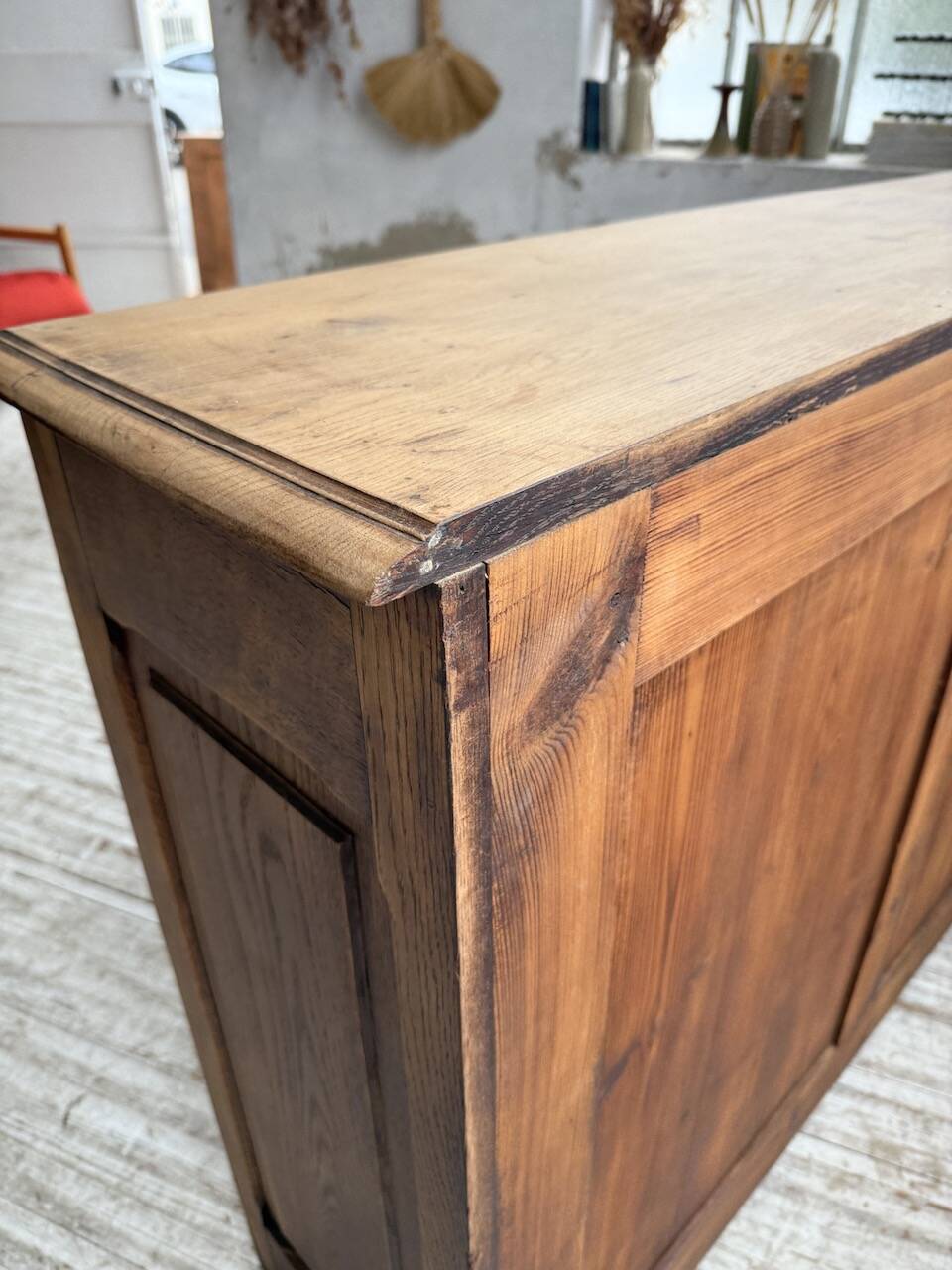 XL oak workshop sideboard with sliding doors from 1900
