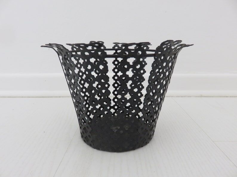Pot cover in black perforated metal 50/60s
