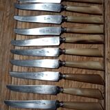 Box 12 old cheese knife 19th blade steel virole silver handle horn