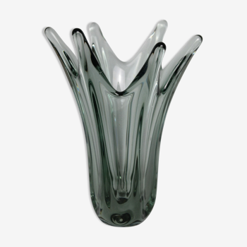 Vase en verre Murano gris fumé vintage