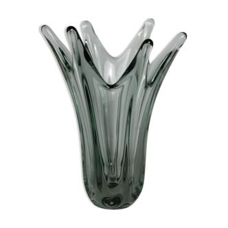 Vase en verre Murano gris fumé vintage