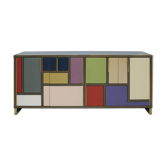 Mid-Century Modern Style Wood Colored Glass and Brass Italian Sideboard