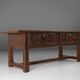 Antique Spanish console table in oak wood, with 2 large drawers from the 18th century.