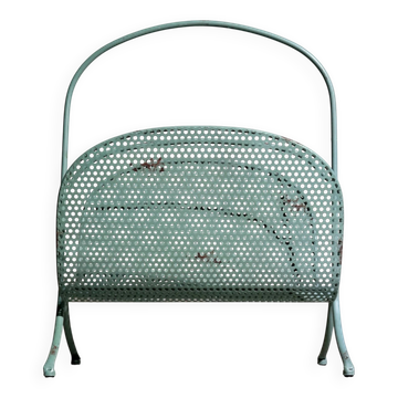 Vintage design metal magazine rack in mint green, Mathieu Matégot style