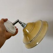 Vintage lampshade in yellow opaline with silver trim.