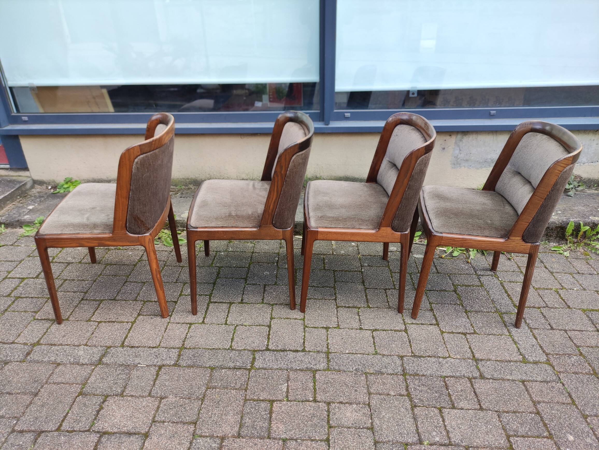 Set of 4 Dining Room Chairs - Dark Wood - Fabric - Scandinavian