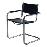 Cantilever armchair in chromed metal and black leather, 1970