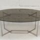 Table de Paul Legard, édition DOM, aluminium brossé et dalle elliptique de verre fumé, France, circa
