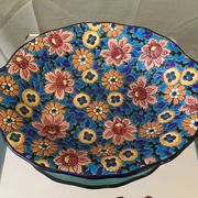 Oval fruit cup in Longwy enamels with floral decoration