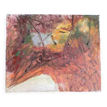 Vintage painting 70s landscape garden art brut
