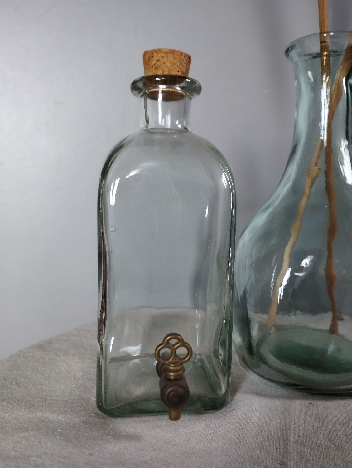 Duo of bottles/carafes, vintage