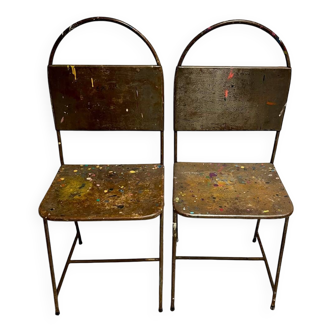 Paire de chaises vintage en métal brut