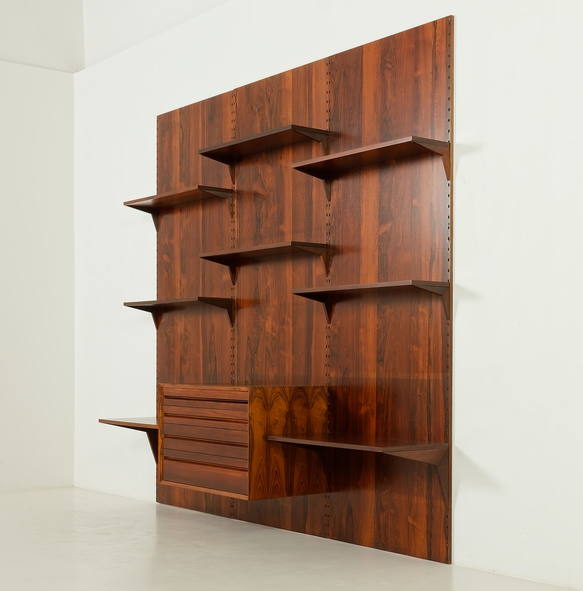 Poul Cadovius rosewood wall unit with back panels Cado, Denmark, 1960s