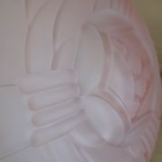 Art Deco style washbasin suspension in pale pink frosted glass