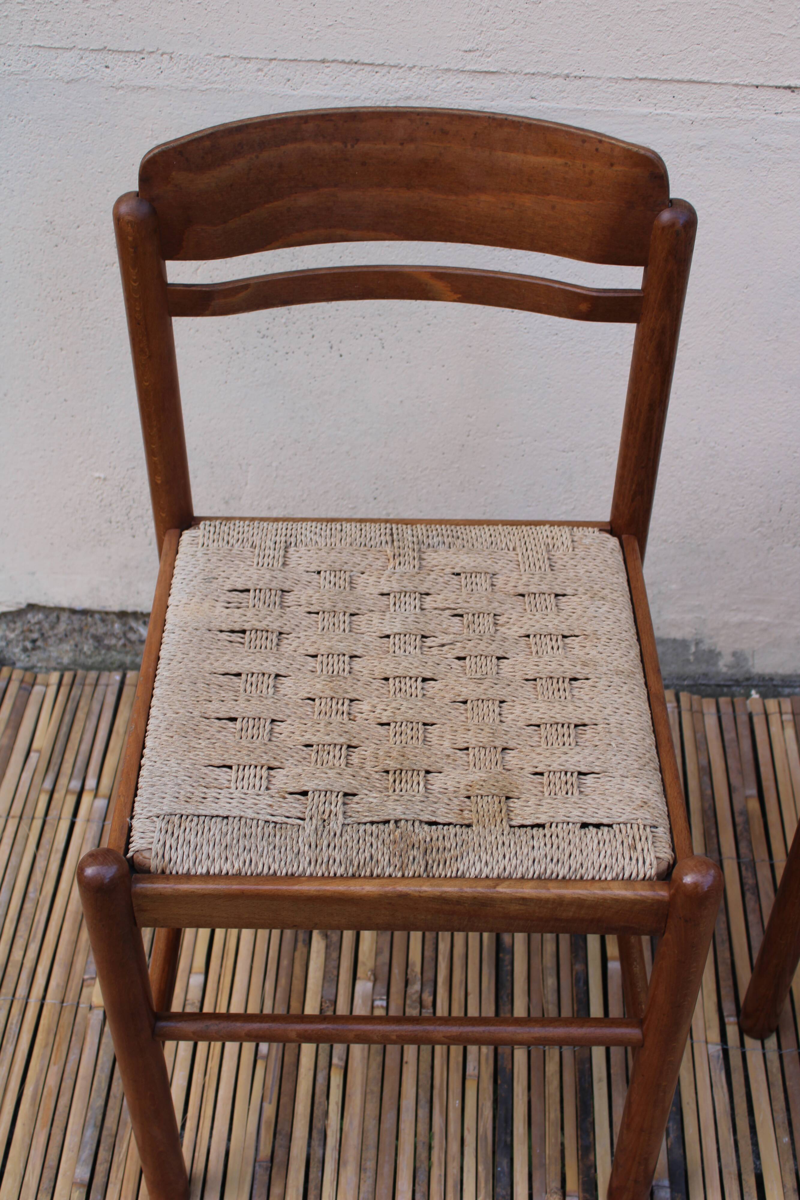 Pair of wooden and rope chairs