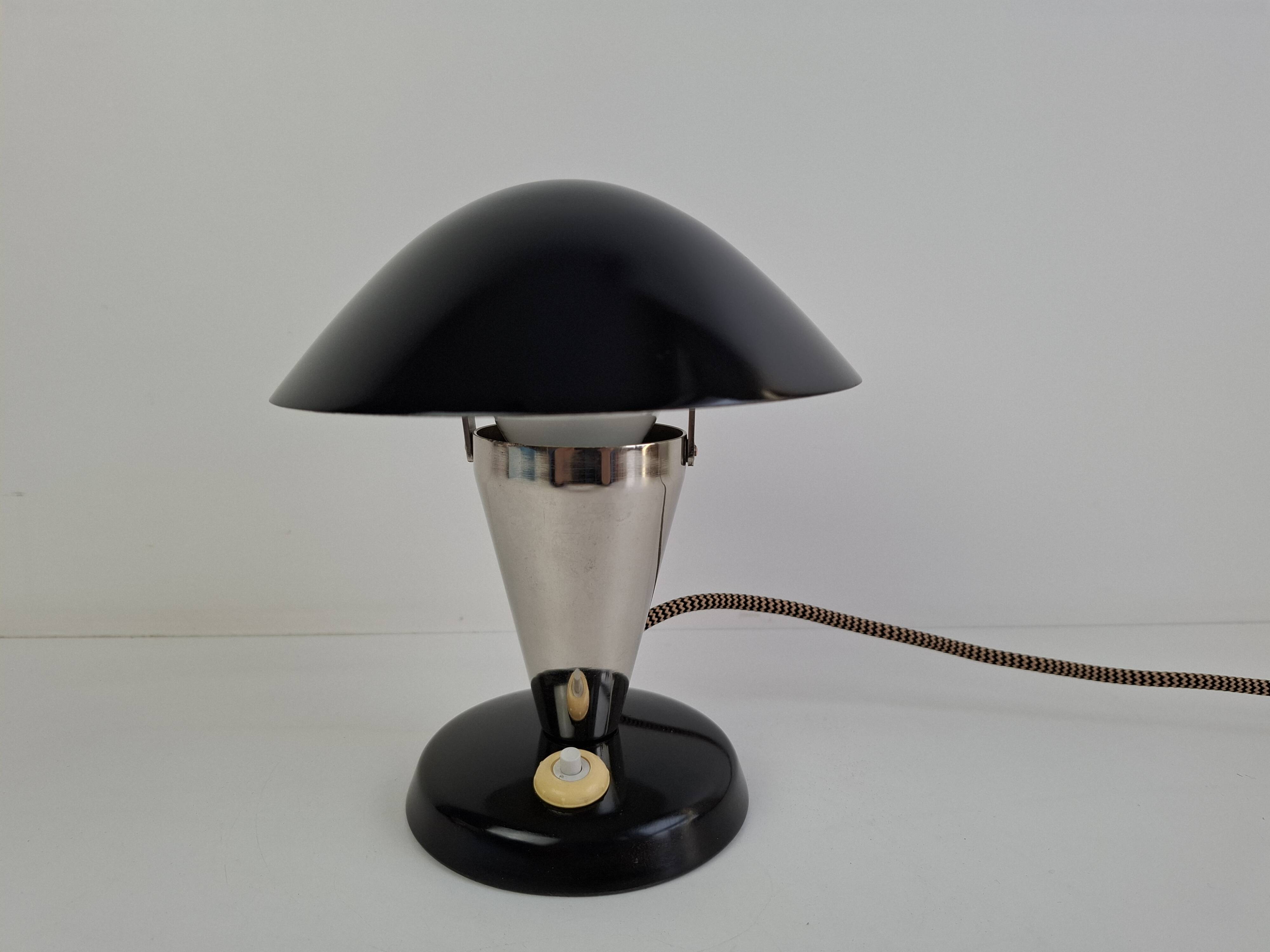 Bauhaus Mushroom Table Lamp with Adjustable Shade, Czechoslovakia, 1930s