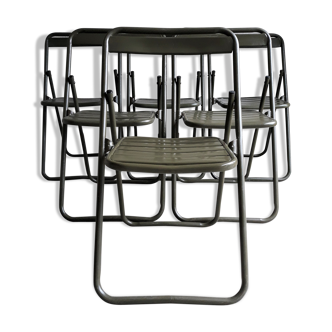 Series of 6 metal chairs Army khaki green / folding  Vintage