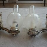 Pair of silver metal and glass sconces