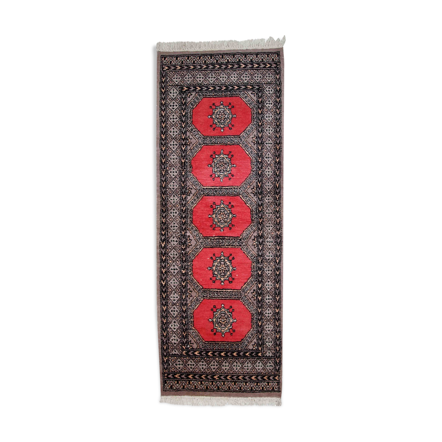 Vintage carpet Uzbek Bukhara handmade 65cm x 170cm 1960s, 1C712