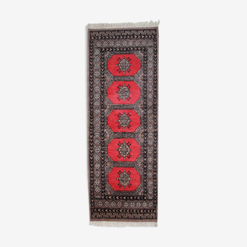 Vintage carpet Uzbek Bukhara handmade 65cm x 170cm 1960s, 1C712