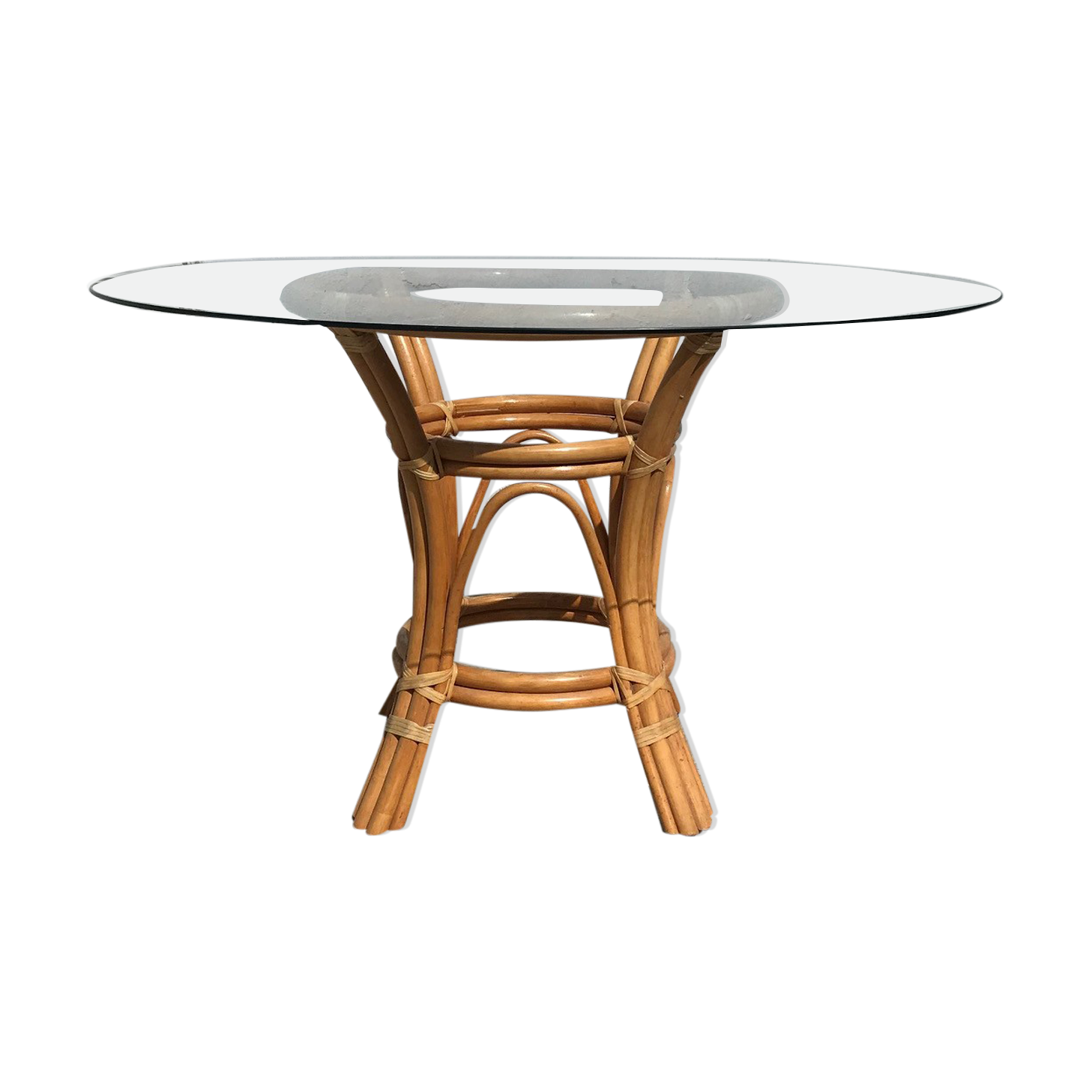 Rattan and glass dining table