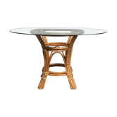 Rattan and glass dining table