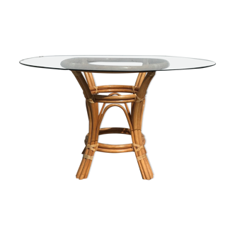 Table à manger rotin et verre