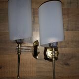 Paire d'appliques vintage années 50 en laiton doré plexi et perspex
