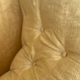 Pair of vintage toad armchairs in golden yellow velvet