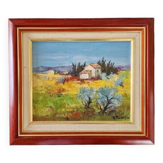 Oil on canvas "Mas en Provence" Michel Poulain (born in 1932)