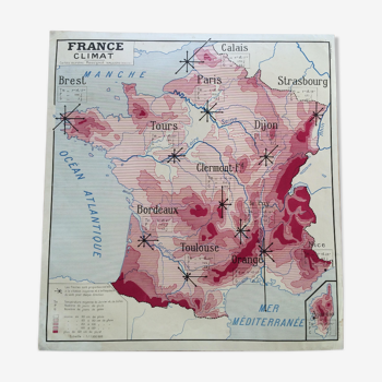 Affiche pédagogique carte France Rossignol vintage