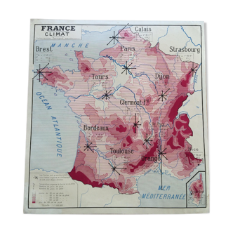 Affiche pédagogique carte France Rossignol vintage