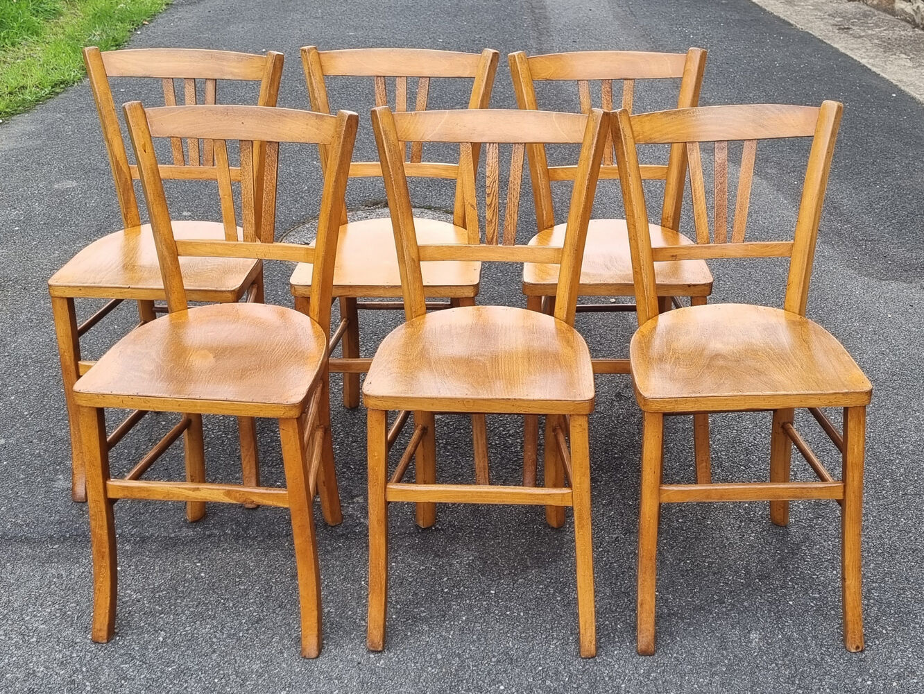 6 Luterma bistro chairs, blond wood, vintage, 50s